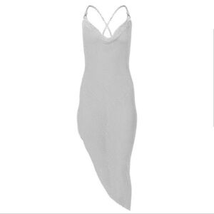 Pretty Little Thing White Diamante cowl neck dress